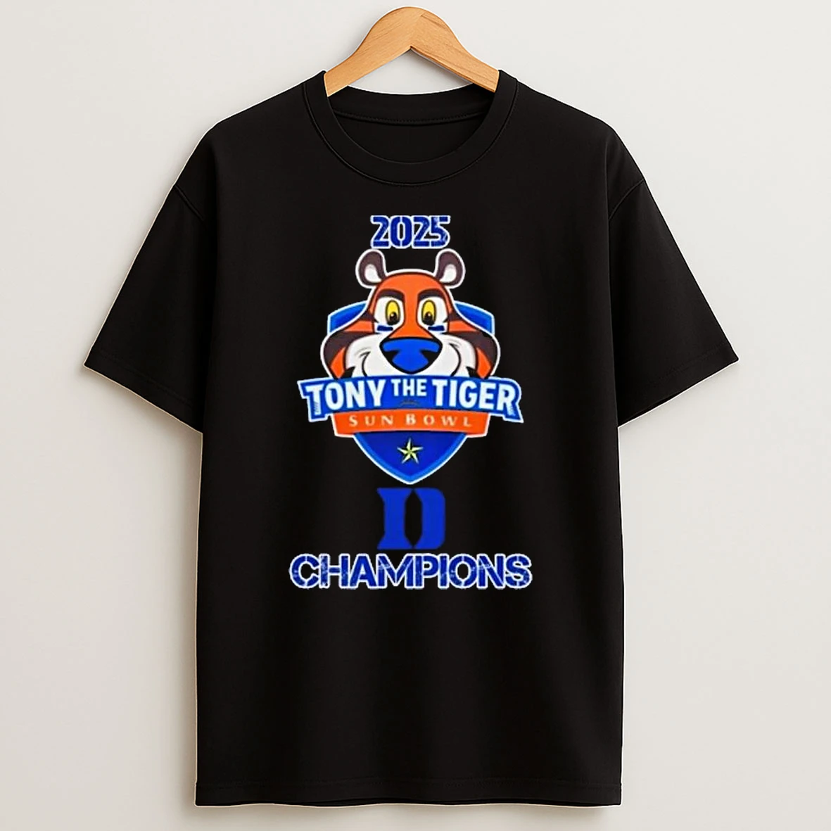 Duke Blue Devils Logo 2025 Tony The Tiger Sun Bowl Champions T Shirt
