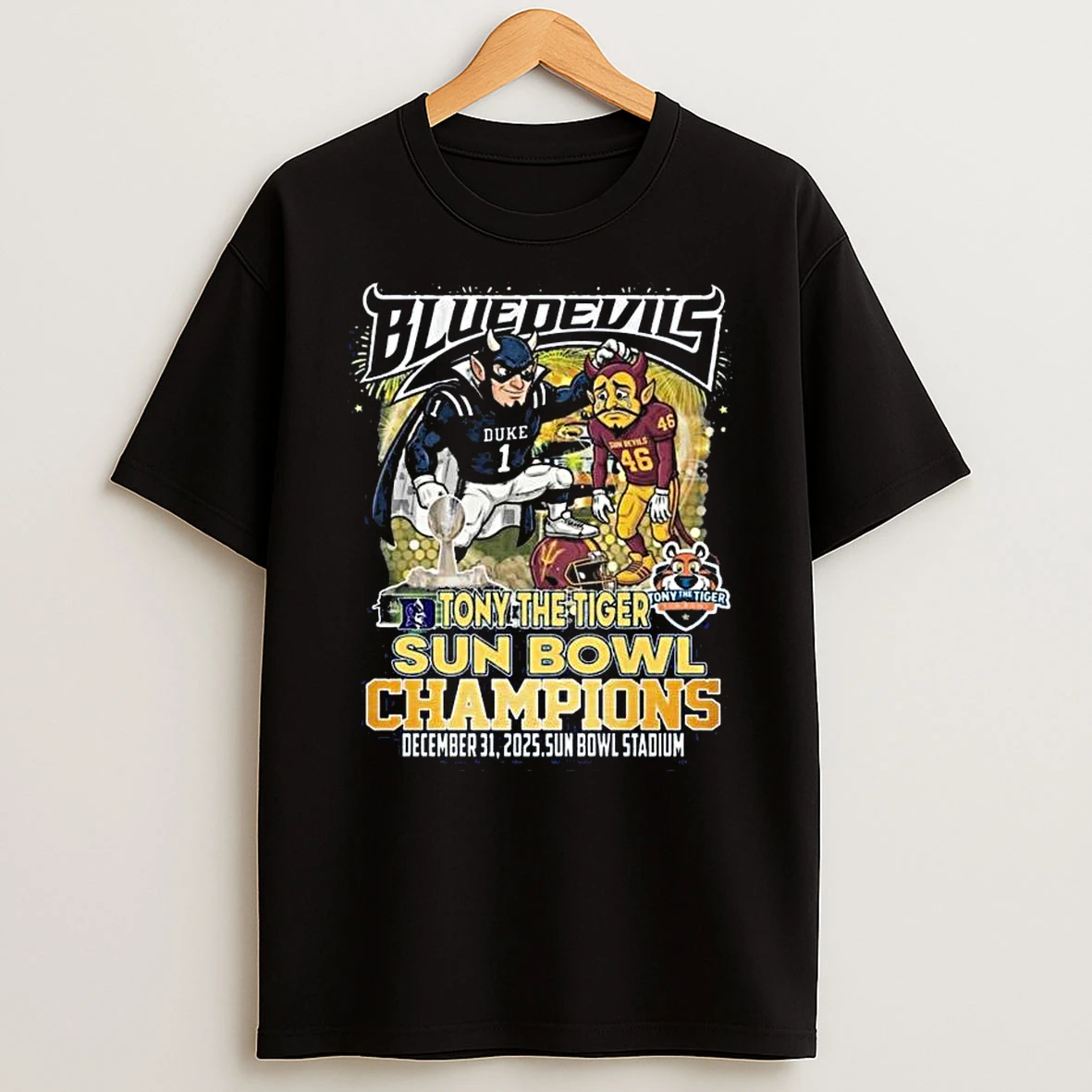Duke Blue Devils Tony The Tiger Sun Bowl Champions 2025 Mascot T Shirt