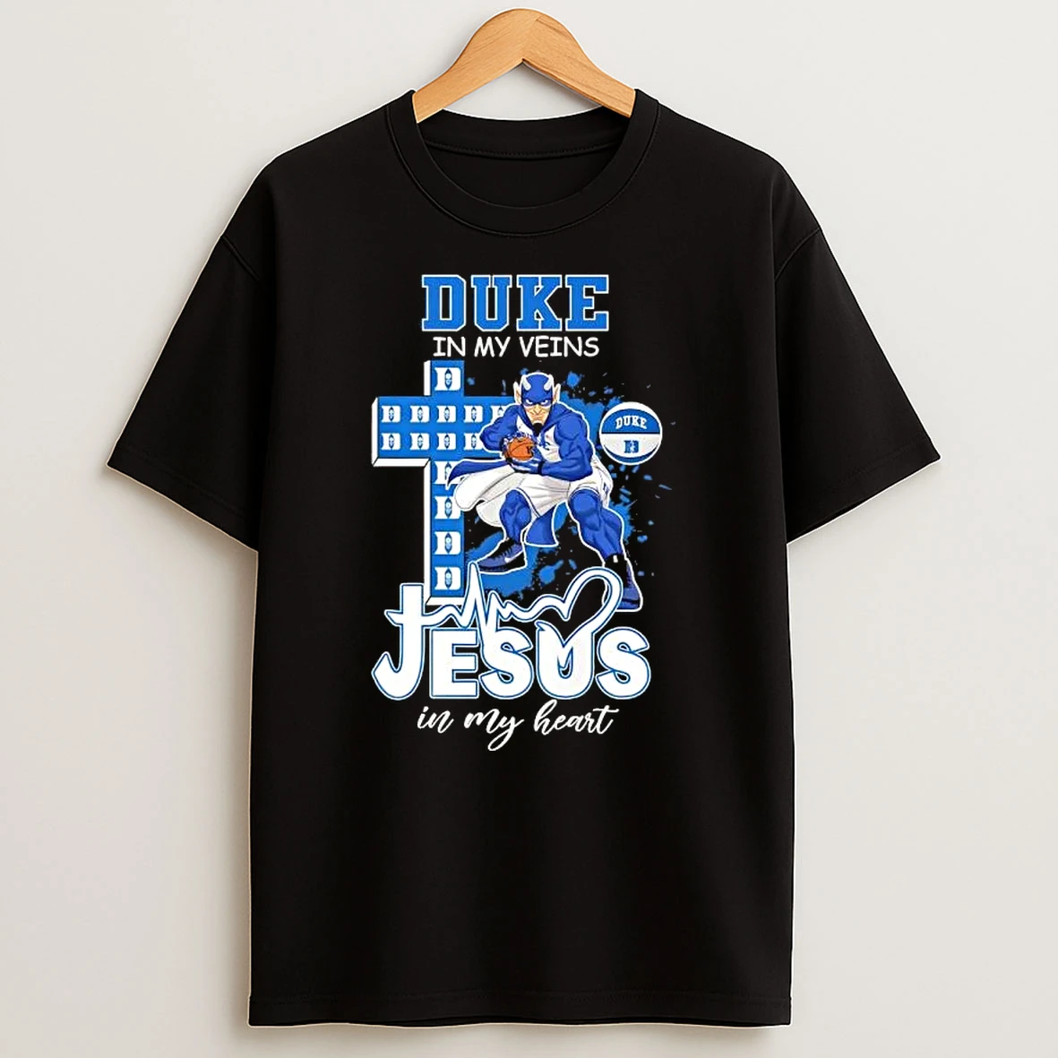 Duke Blue Devils Mascot Basketball In My Veins Jesus In My Heart T Shirt