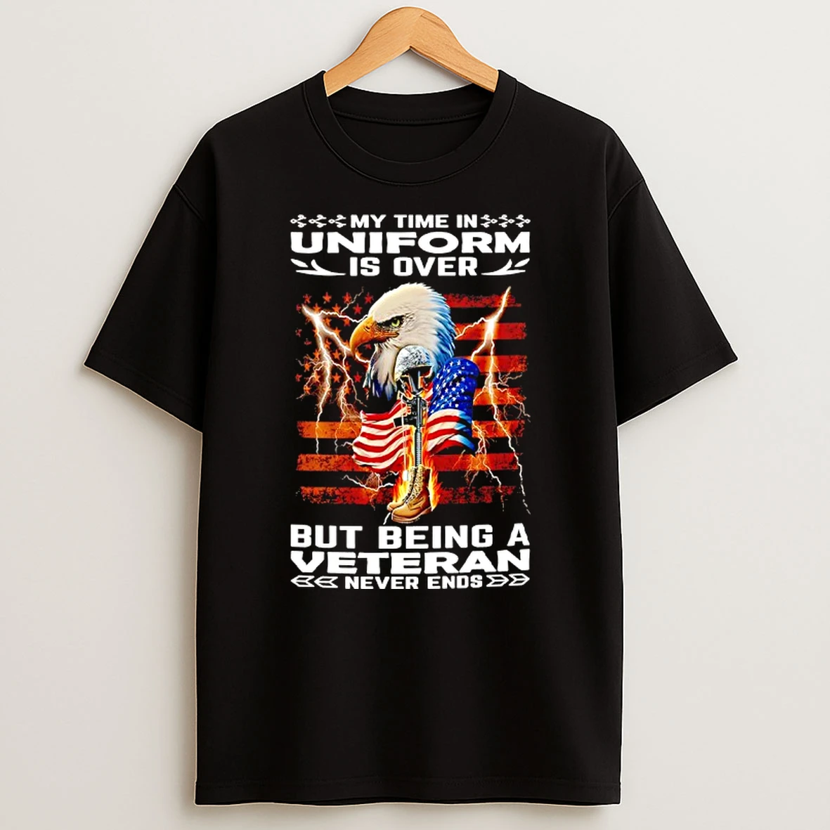 Eagle My Time In Uniform Is Over But Being A Veteran Never Ends American Flag Retro T Shirt