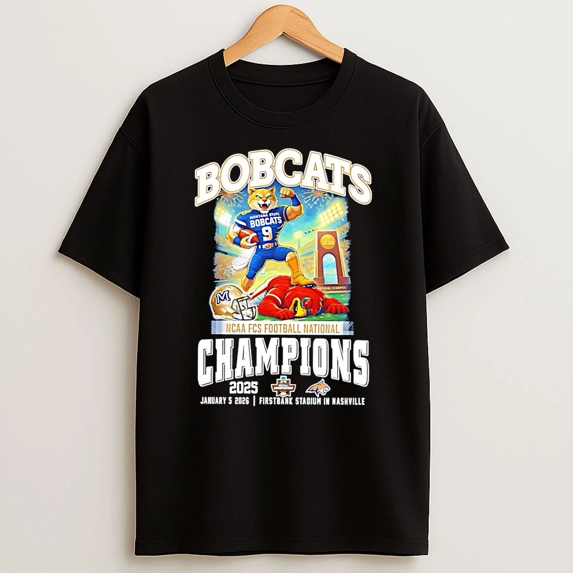 Fcs National Champions 2025 Montana State Bobcats Mascot T Shirt