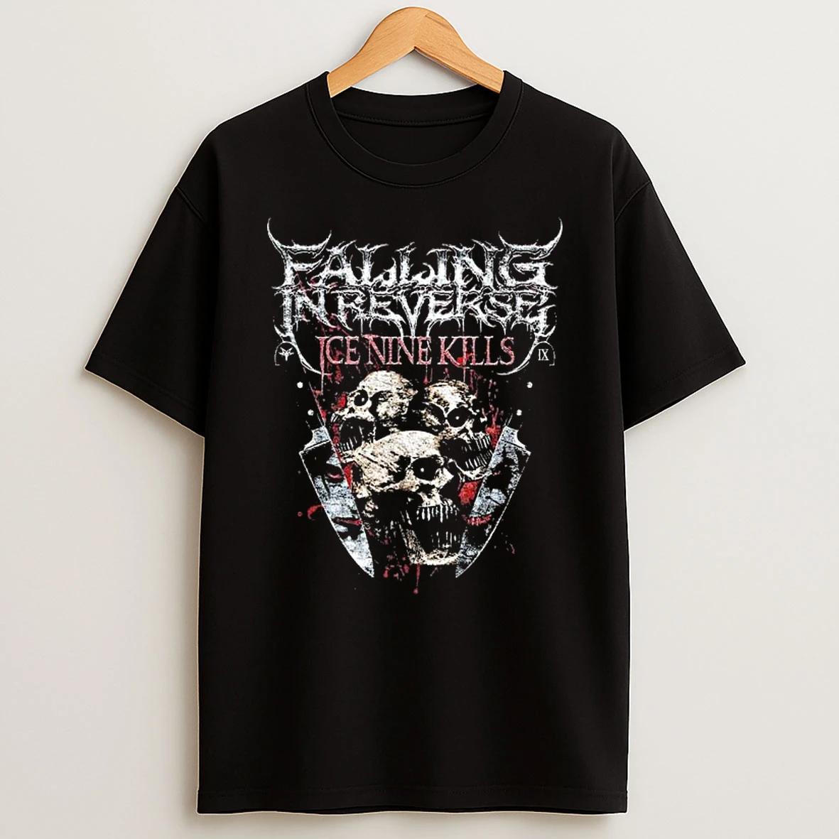 Falling In Reverse X Ice Nine Kills Collab Merch Whatnot Streamathon Triplet Skulls T Shirt