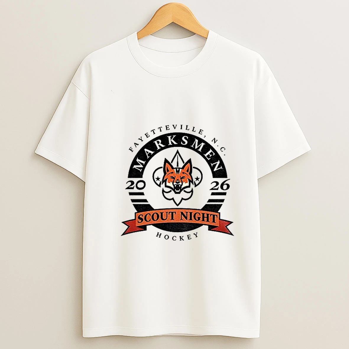 Fayetteville Marksmen 2026 Scout Night Hockey Logo T Shirt