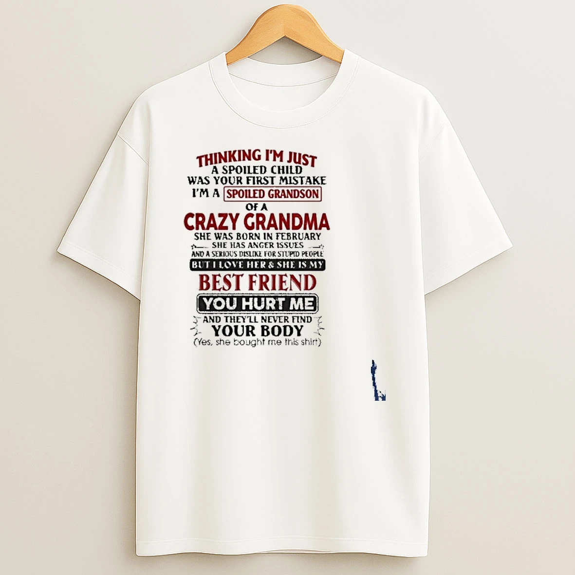 February Thinking Im Just A Spoiled Child Was Your First Mistake Im A Spoiled Grandson Of Crazy Grandma T Shirt