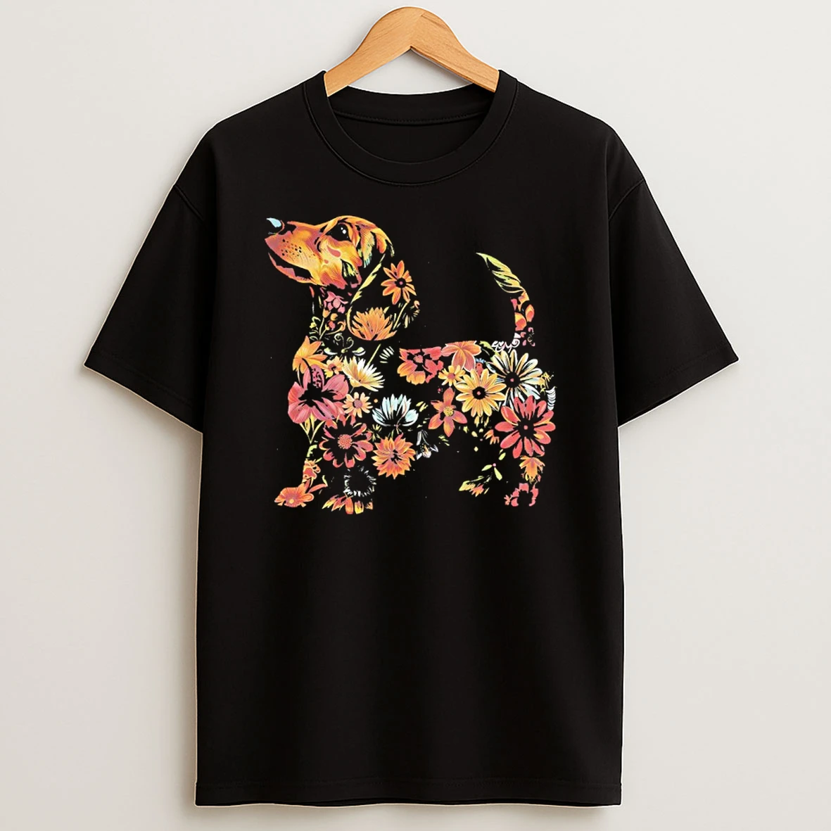 Floral Dachshund Vintage T Shirt