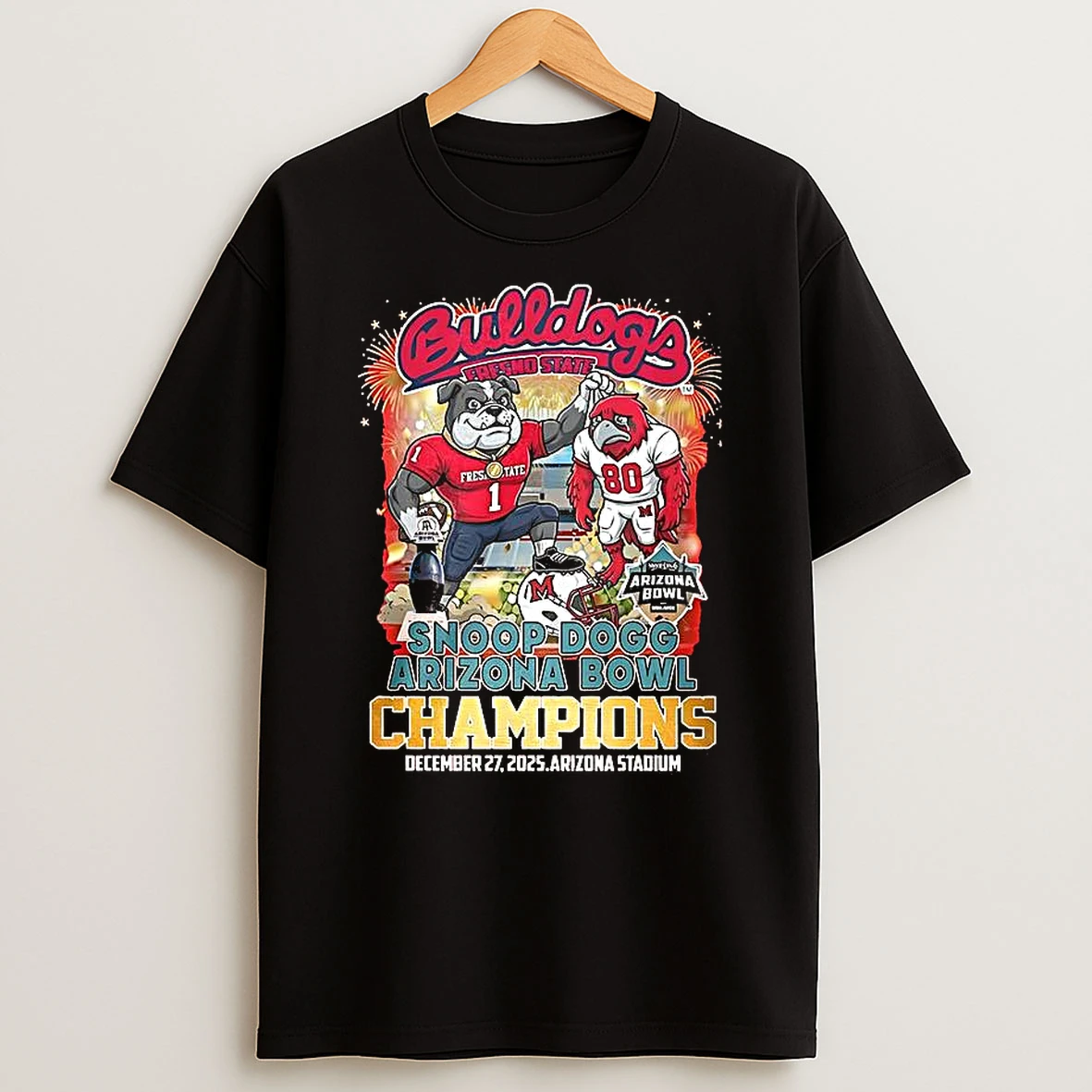 Fresno State Bulldogs Ncaa Snoop Dogg Arizona Bowl Champions 2025 Arizona Stadium Mascot T Shirt