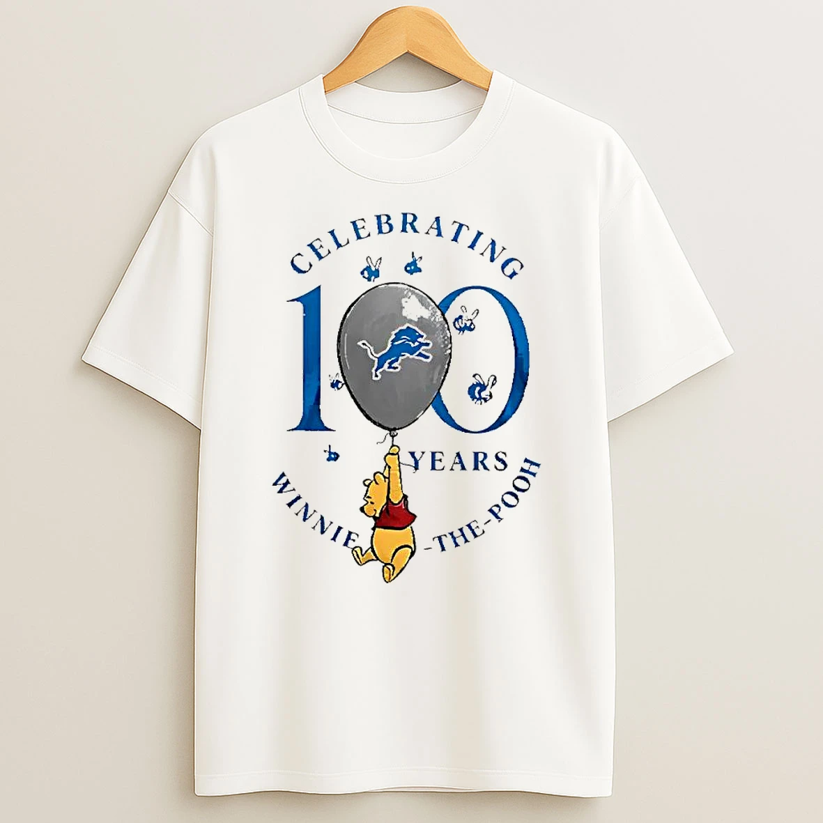 Funny Detroit Lions X Winnie The Pooh 100th Anniversary T Shirt