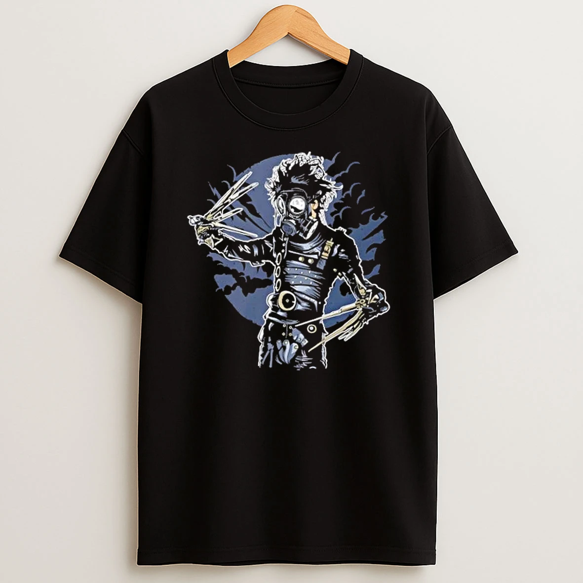 Gas Mask Scissorhands Gothic Horror T Shirt