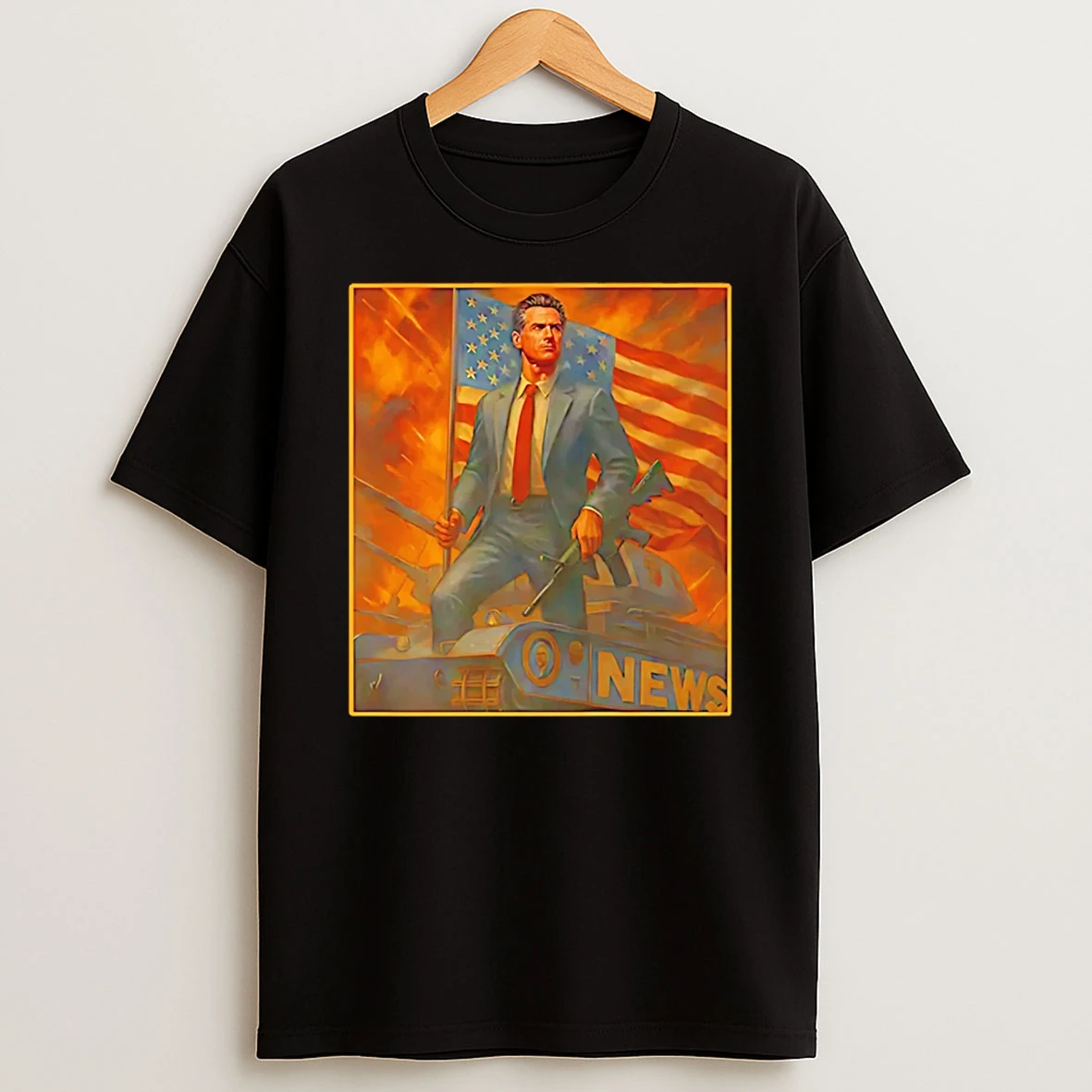 Gavin Newsome Patriotic Tank With Flag And Rifle T Shirt