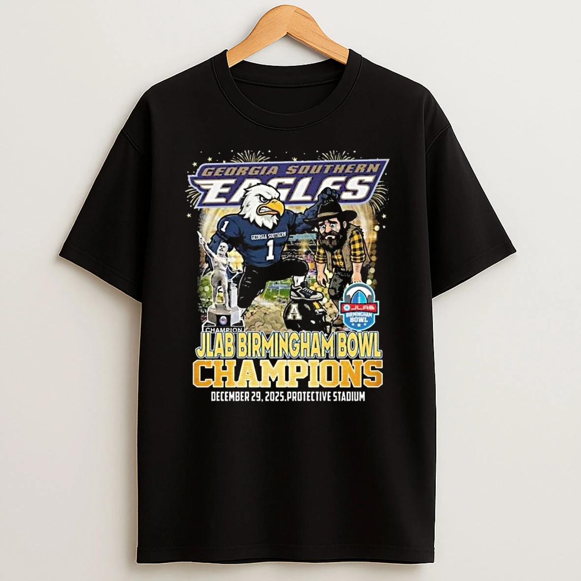 Georgia Southern Eagles Jlab Birmingham Bowl 2025 Champions Mascot T Shirt