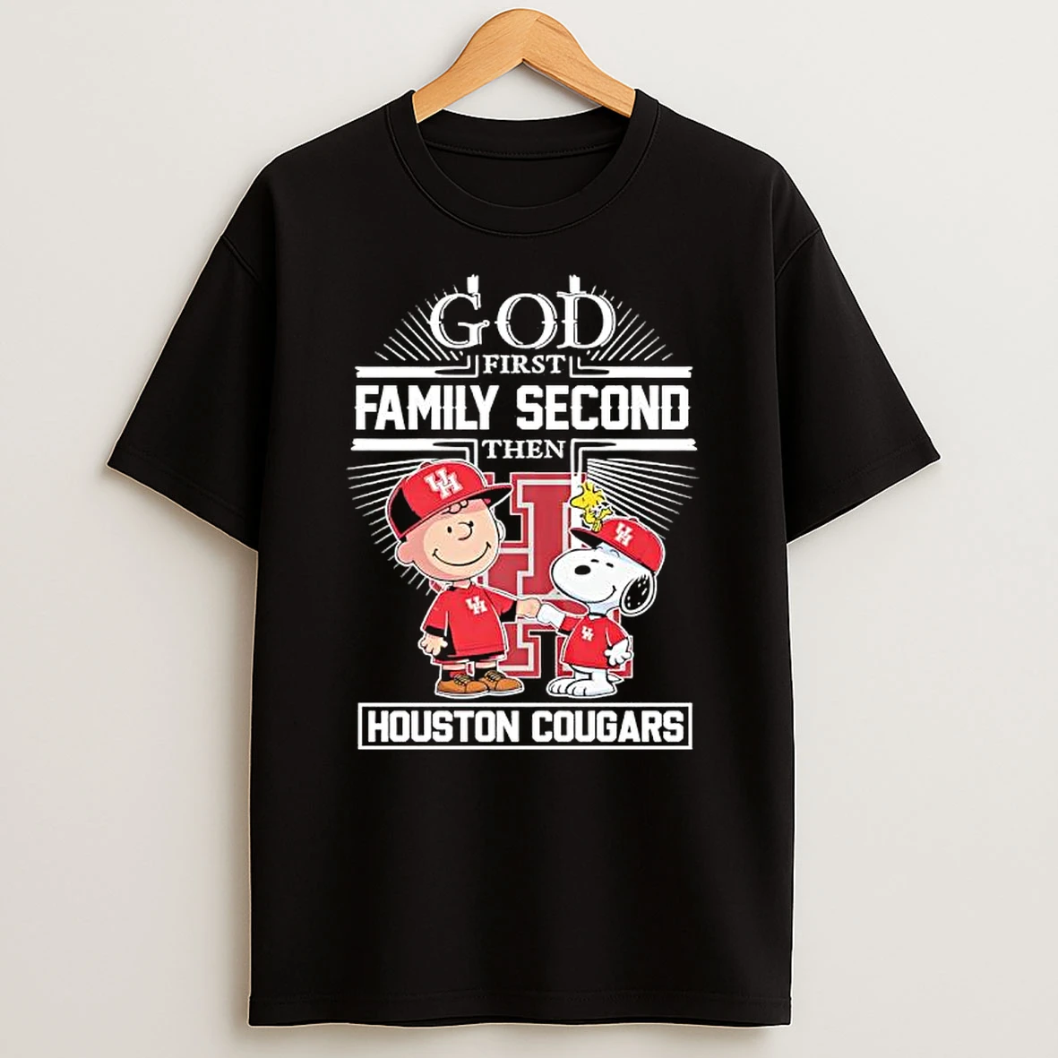 God First Family Second Then Houston Cougars X Snoopy Charlie Brown Woodstock T Shirt