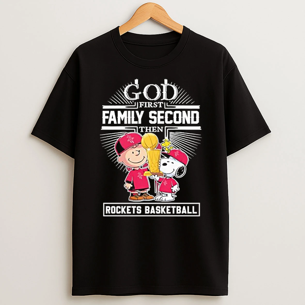God First Family Second Then Houston Rockets X Snoopy Charlie Brown Woodstock T Shirt