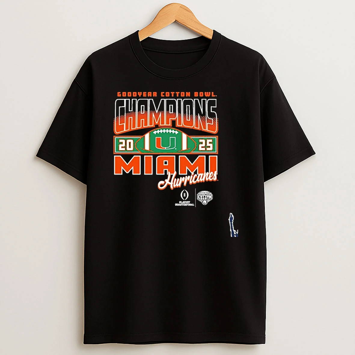 Goodyear Miami Hurricanes 2025 Mens Cotton Bowl Champions T Shirt