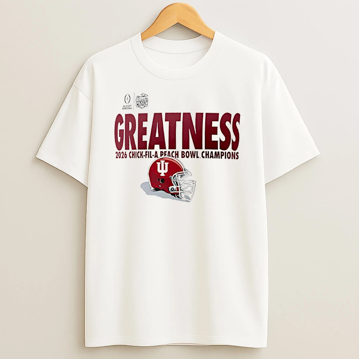 Greatness Indiana Hoosiers Cfp 2026 Chick A Fil Peach Bowl Champions Helmet Circle T Shirt