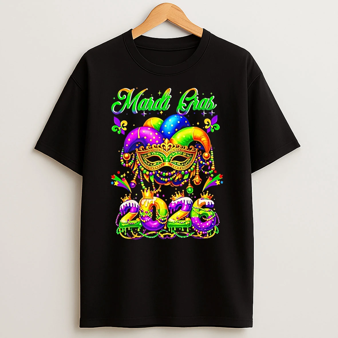 Happy Mardi Gras 2026 Jester Hat New Orleans T Shirt