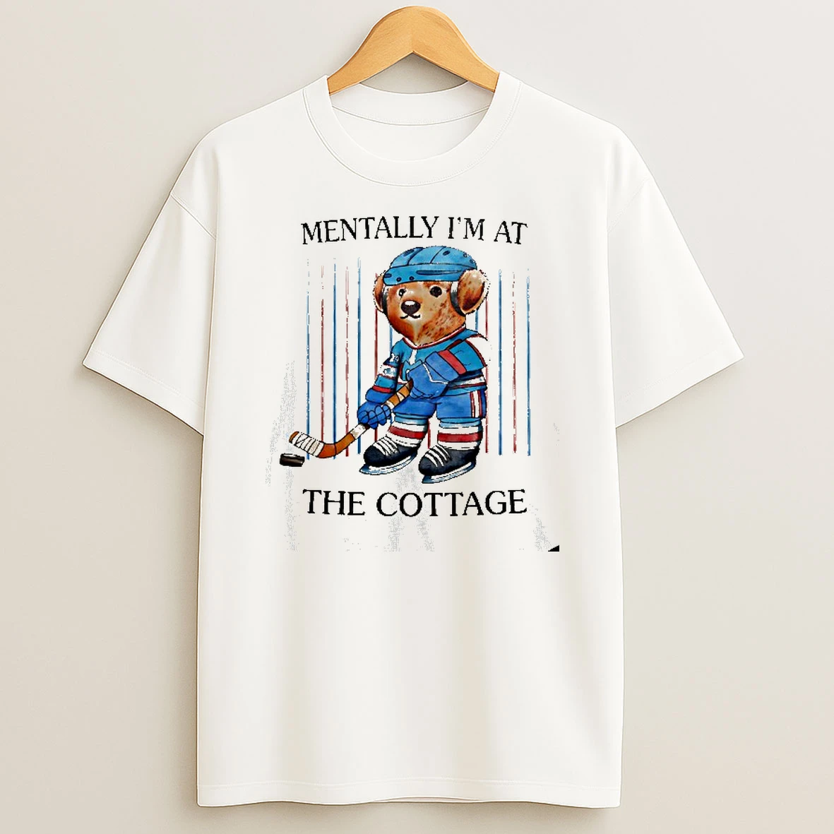Hockey Bear Mentally Im At The Cottage T Shirt
