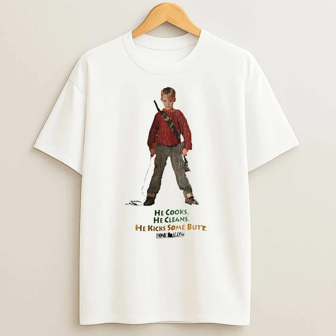 Home Alone He Cooks He Cleans He Kicks Some Butt Vintage T Shirt