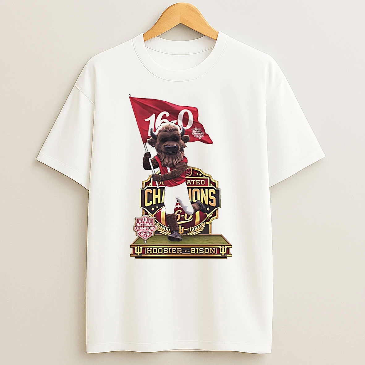 Hoosier The Bison Indiana Hoosiers 2025 Football National Champions 16 0 Mascot T Shirt