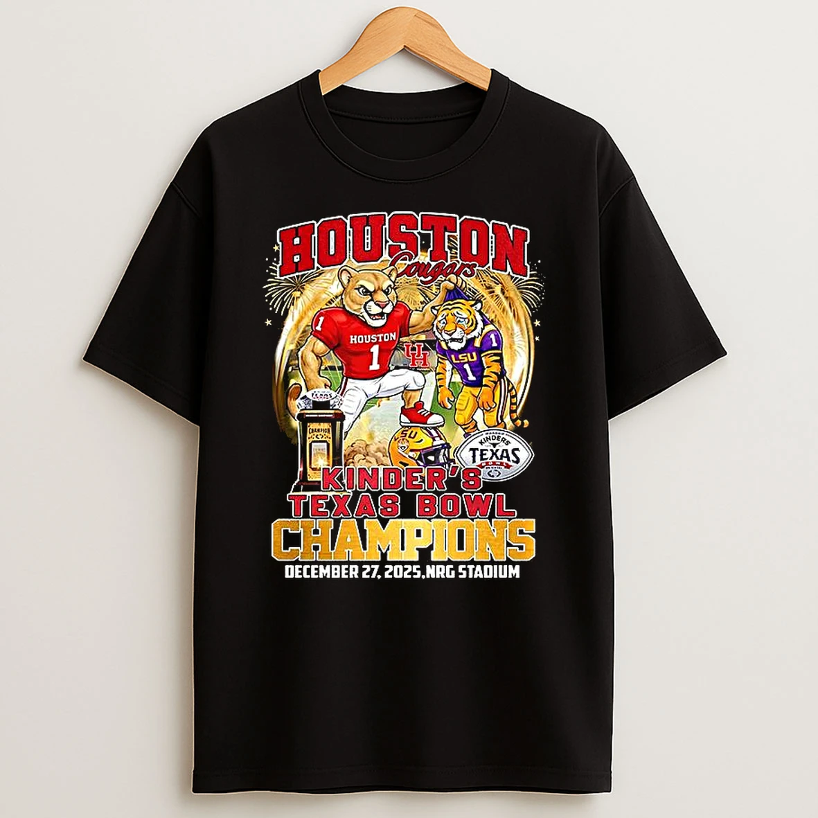 Houston Cougars Beat Lsu Tigers Ncaa Kinders Texas Bowl Champions Nrg Stadium Mascot T Shirt