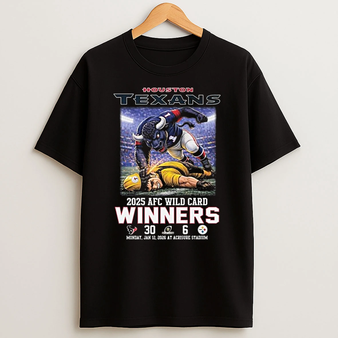 Houston Texans 2025 Afc Wild Card Winners Score 30 6 Mascot T Shirt