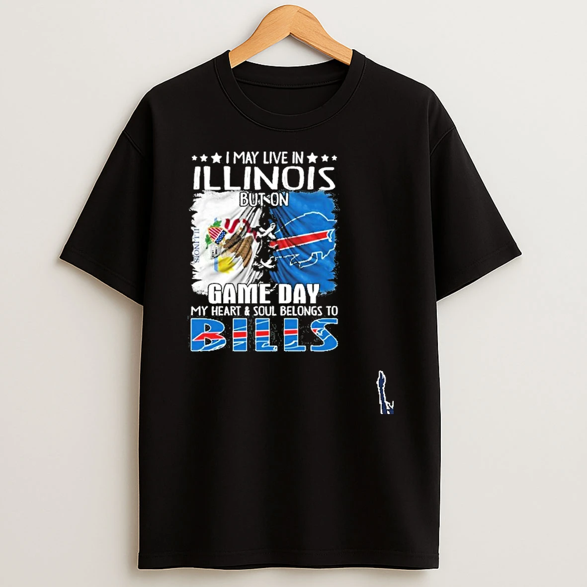 I May Live In Illinois But On Game Day My Heart Soul Belong To Bills Flag T Shirt