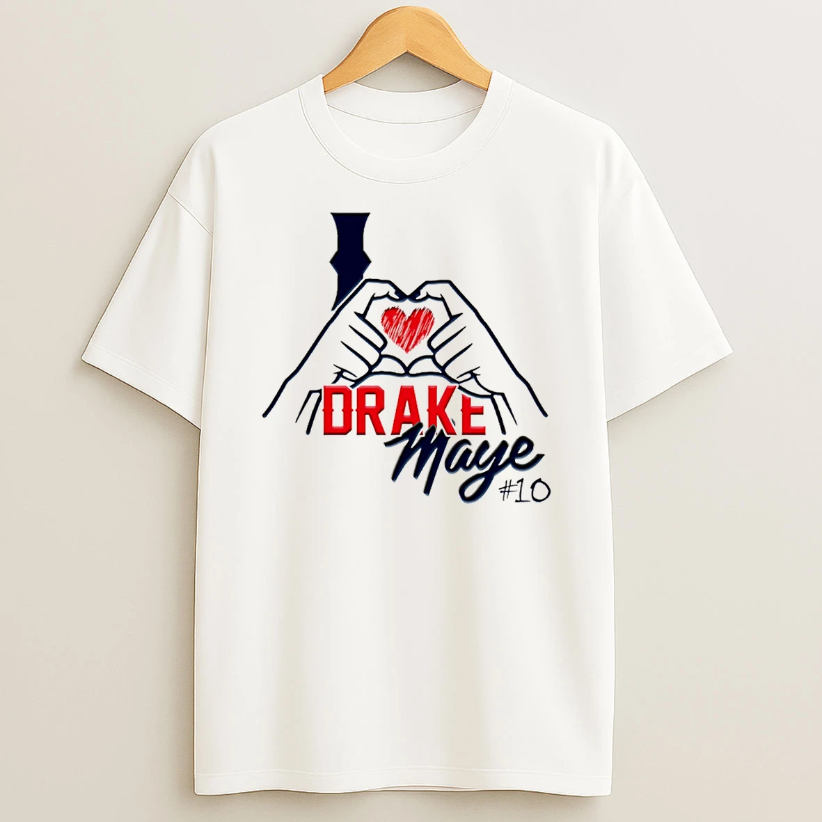 I Love Drake Maye New England Patriots Heart Hand T Shirt