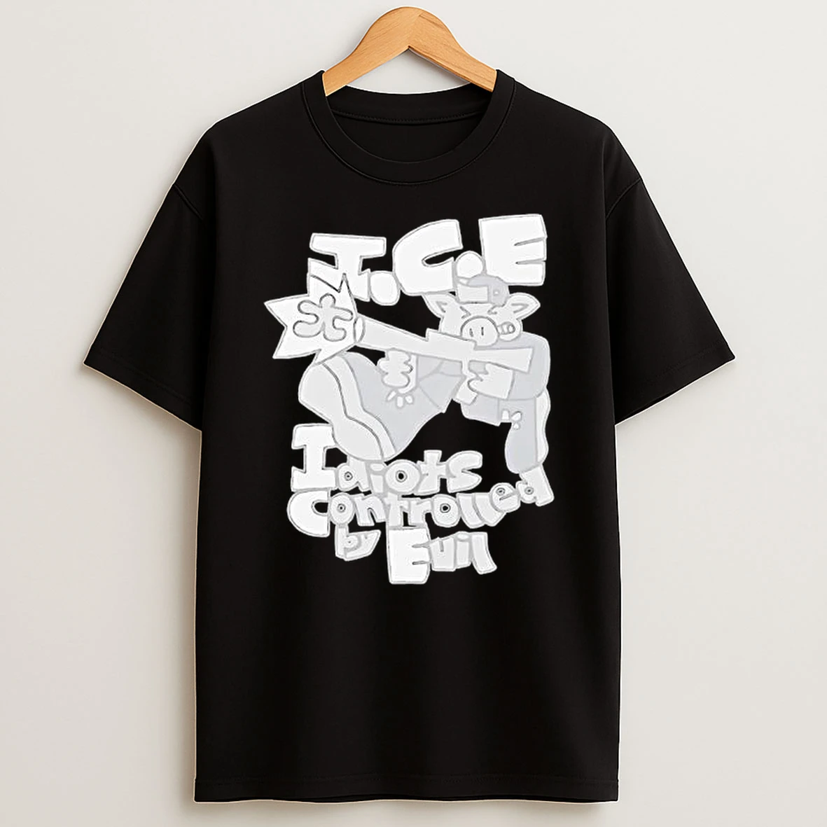 I C E Idiots Controlled By Evil Cartoonish Graphic T Shirt