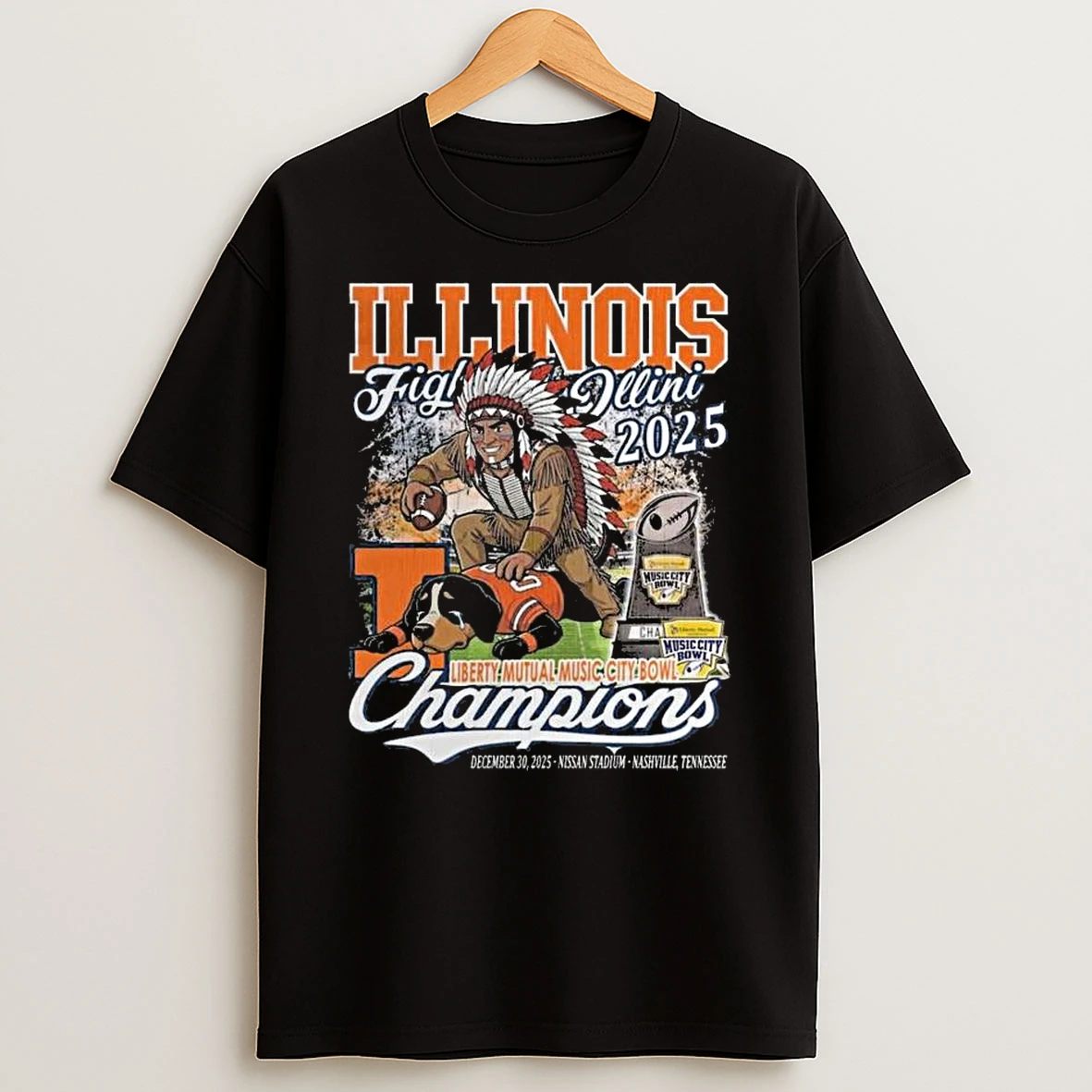 Illinois Fighting Illini Liberty Mutual Music City Bowl 2025 Champions Mascot T Shirt