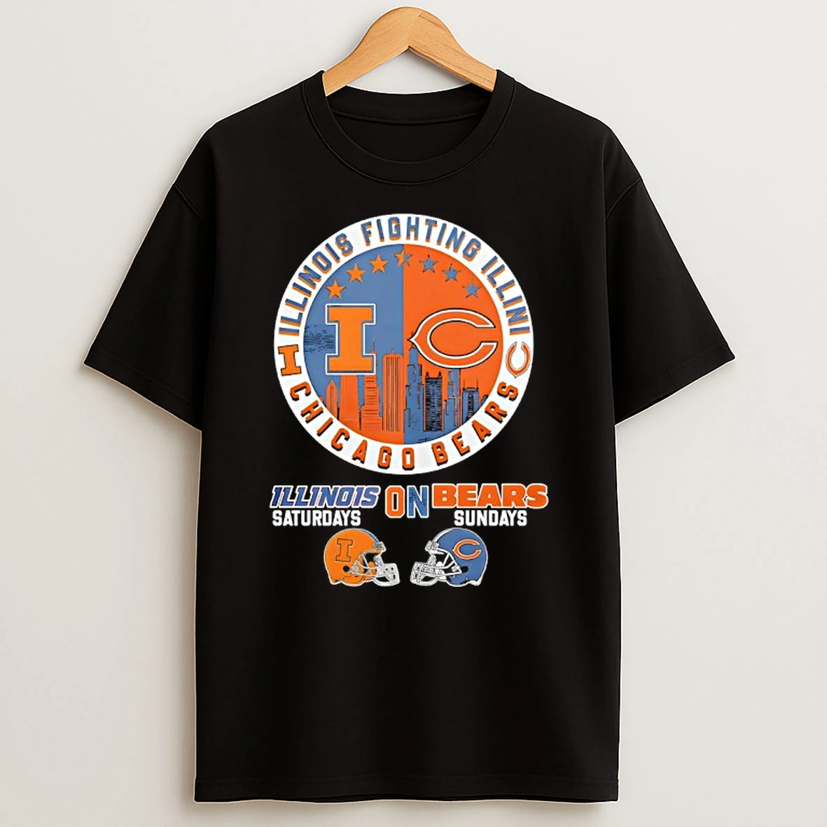 Illinois Fighting Illini On Saturdays And Chicago Bears On Sundays Helmet Logo Mashup T Shirt
