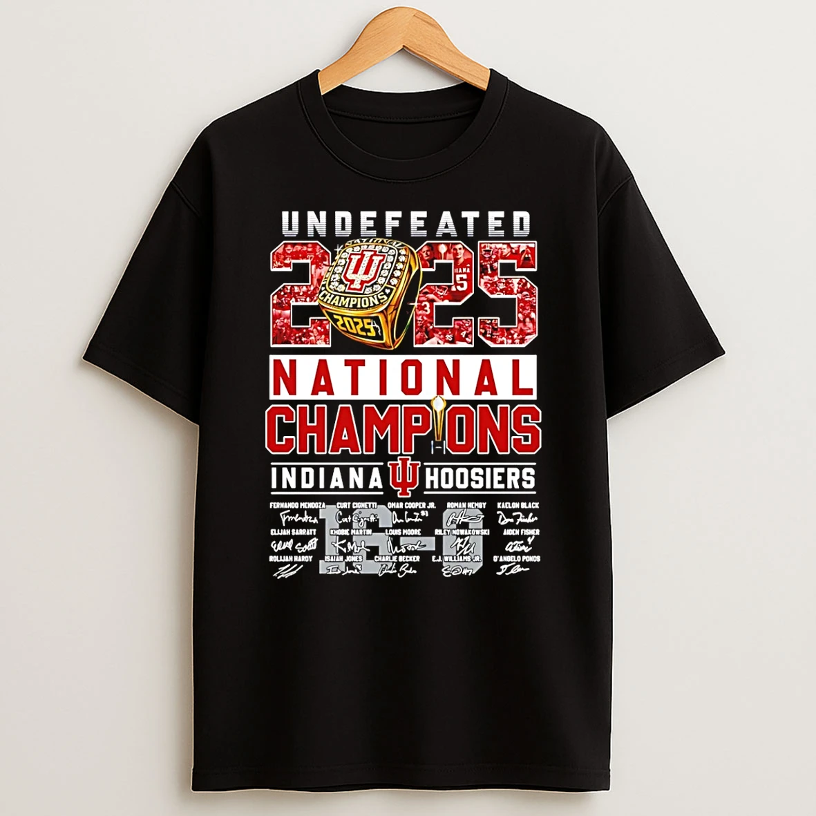 Indiana Hoosiers 2025 Cfp National Champions Undefeated Ring Signatures T Shirt