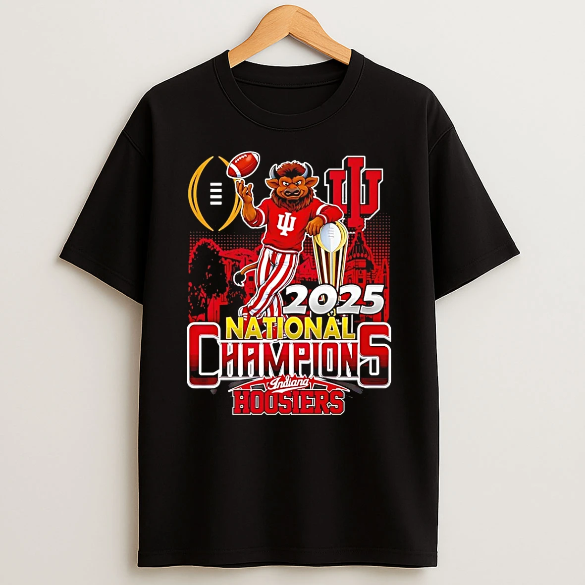 Indiana Hoosiers 2025 Cfp National Champions Mascot City Skyline T Shirt