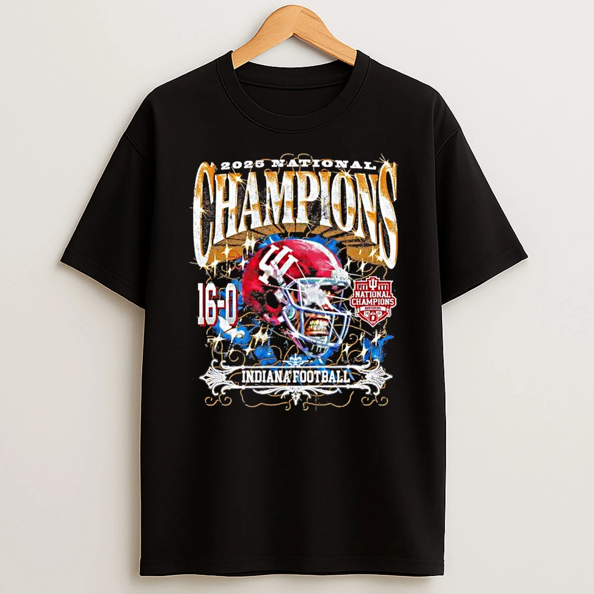 Indiana Hoosiers 2025 National Champions 16 0 Player Helmet Retro T Shirt