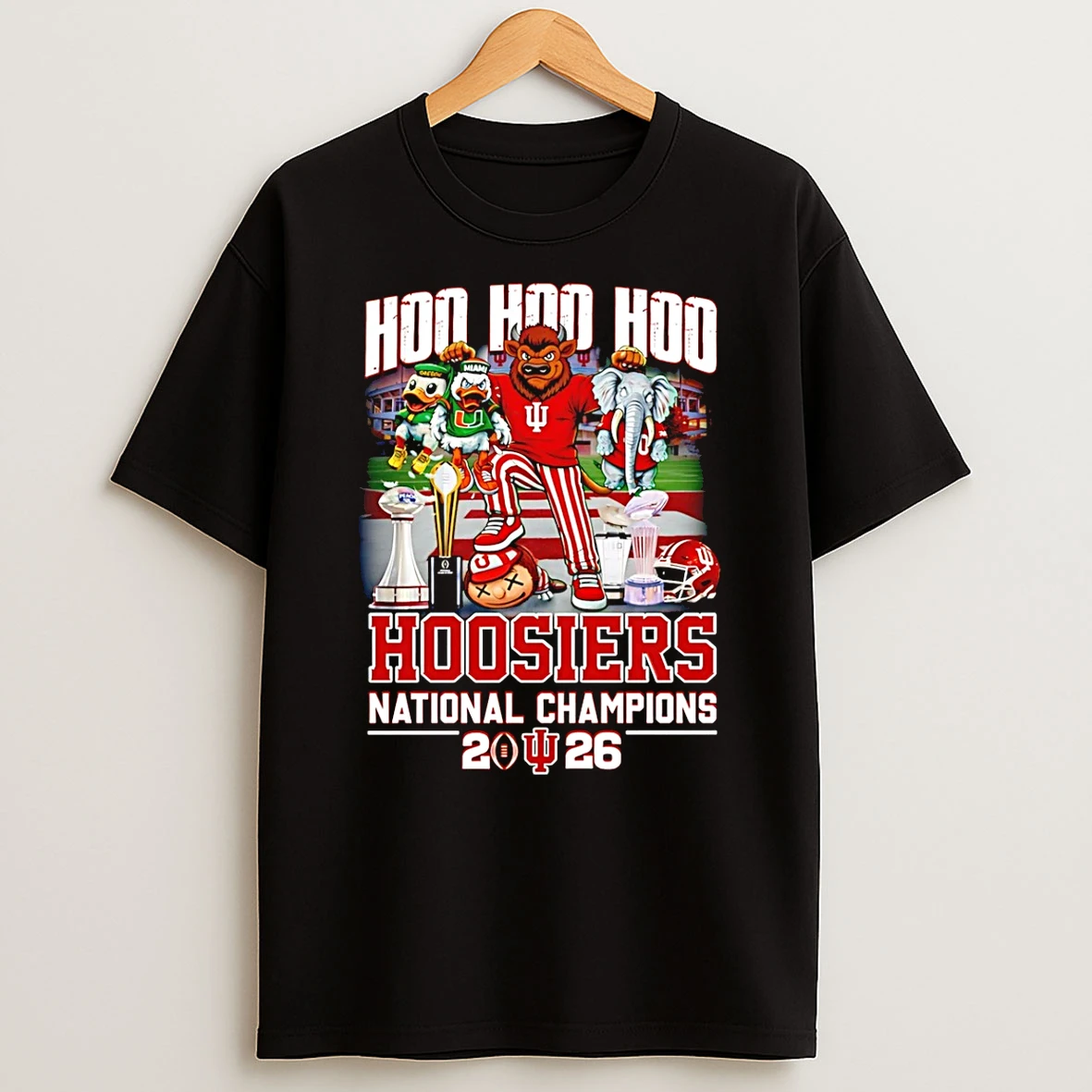 Indiana Hoosiers 2026 Cfp National Champions Hoo Hoo Hoo Mascot T Shirt