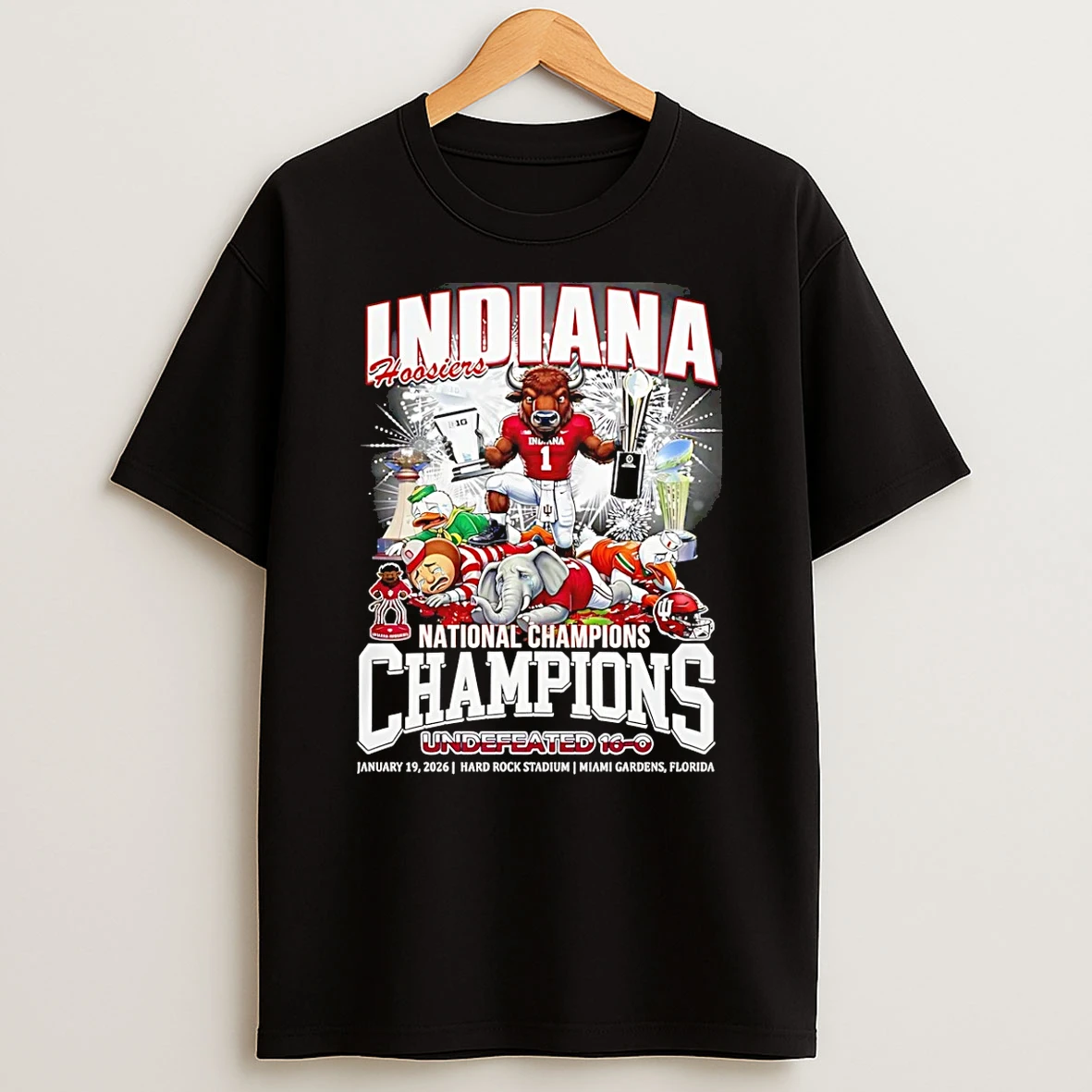 Indiana Hoosiers 2026 Cfp National Champions Undefeated 16 0 Mascot T Shirt