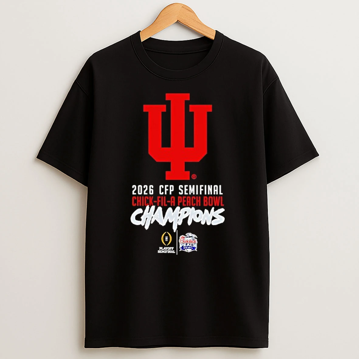 Indiana Hoosiers 2026 Cfp Semifinal Chick A Fil Peach Bowl Champions Big Logo T Shirt