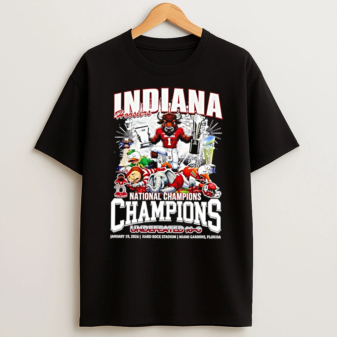 Indiana Hoosiers 2026 Football Undefeated 16 0 Perfect Season National Champions Mascot Vintage T Shirt