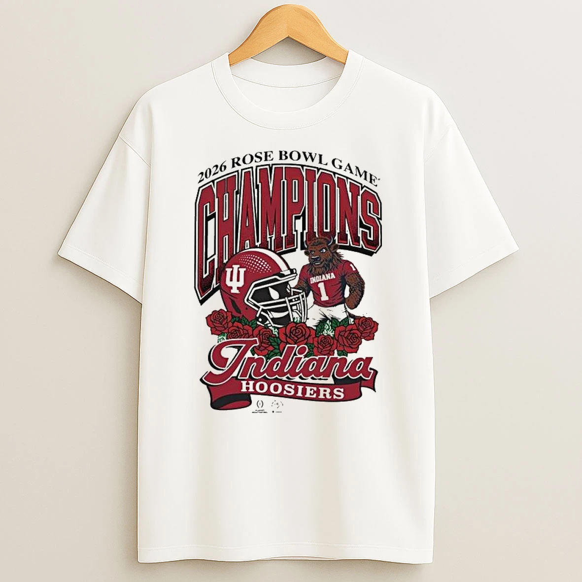Indiana Hoosiers 2026 Rose Bowl Game Champions Bison Mascot And Helmet T Shirt