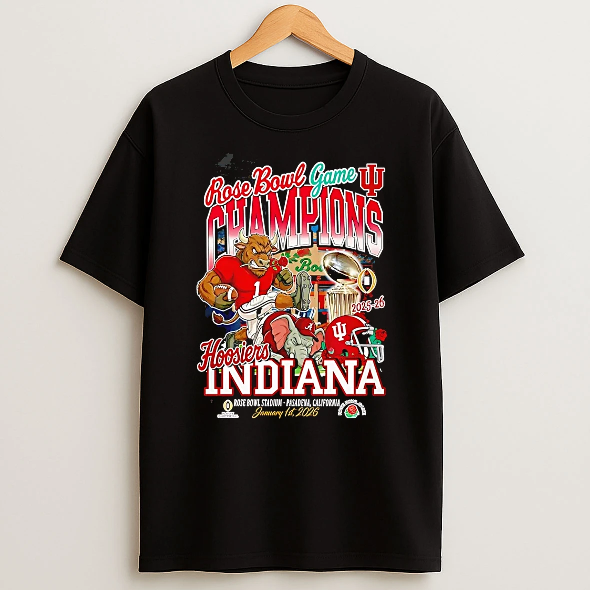 Indiana Hoosiers 2026 Rose Bowl Game Champions Mascot T Shirt