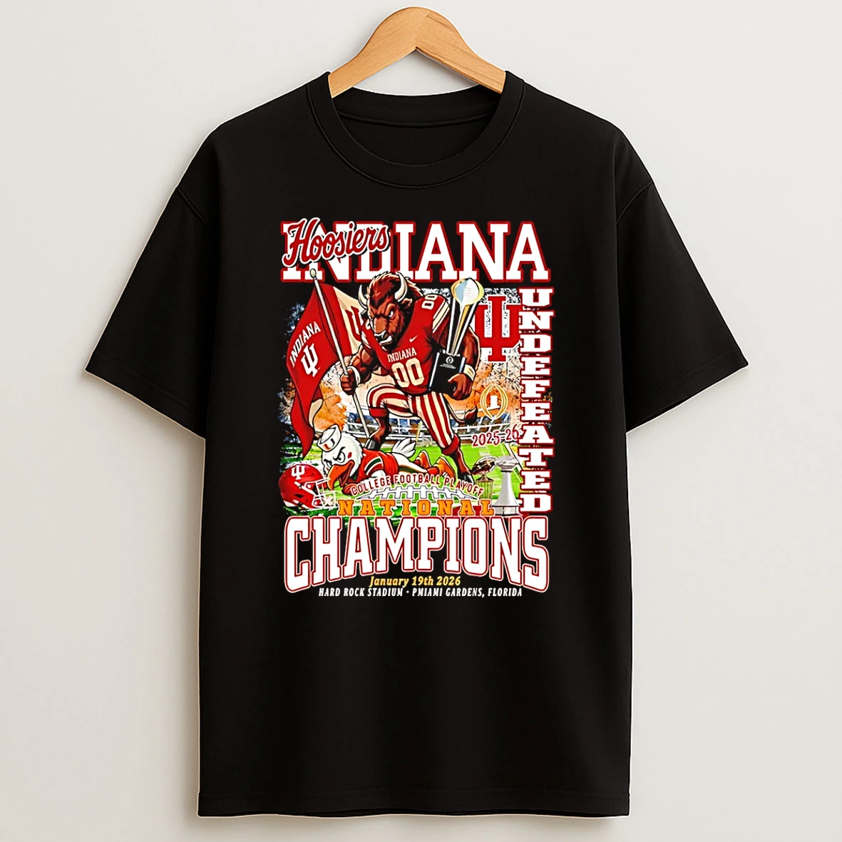Indiana Hoosiers Cfp 2025 National Champions Undefeated Mascot T Shirt