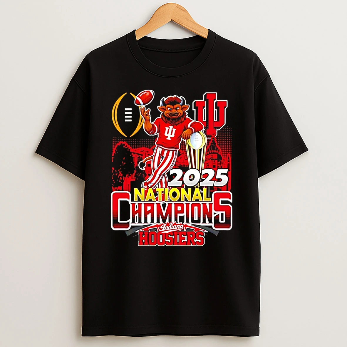Indiana Hoosiers Cfp 2026 National Champions Mascot City Skyline T Shirt