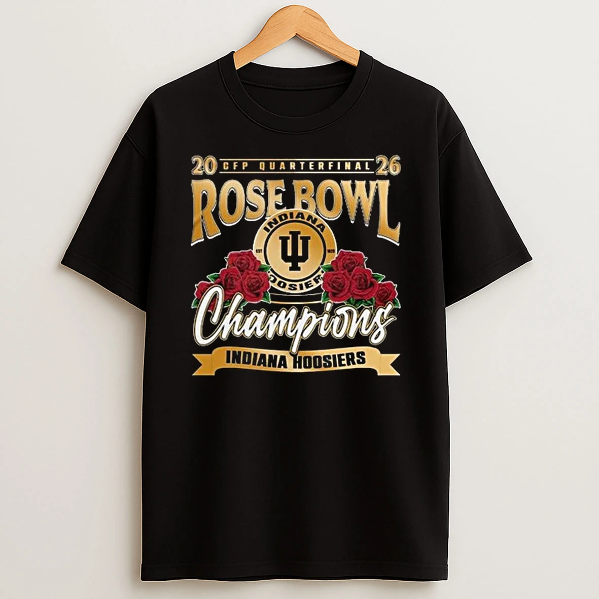 Indiana Hoosiers Cfp Quarterfinal Rose Bowl Champions 2026 Gold Logo T Shirt