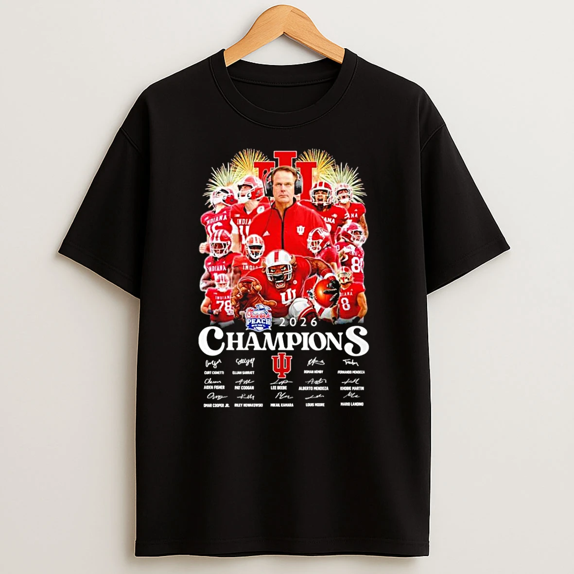 Indiana Hoosiers Chick Fil A Peach Bowl Champions 2026 All Team Signatures T Shirt