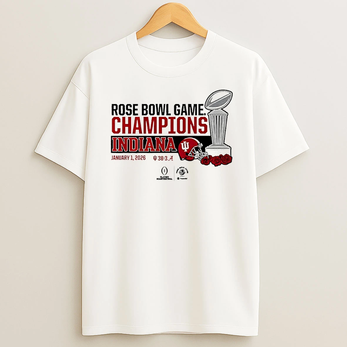 Indiana Hoosiers Football 2026 Cfp Rose Bowl Game Champions Trophy Circle T Shirt