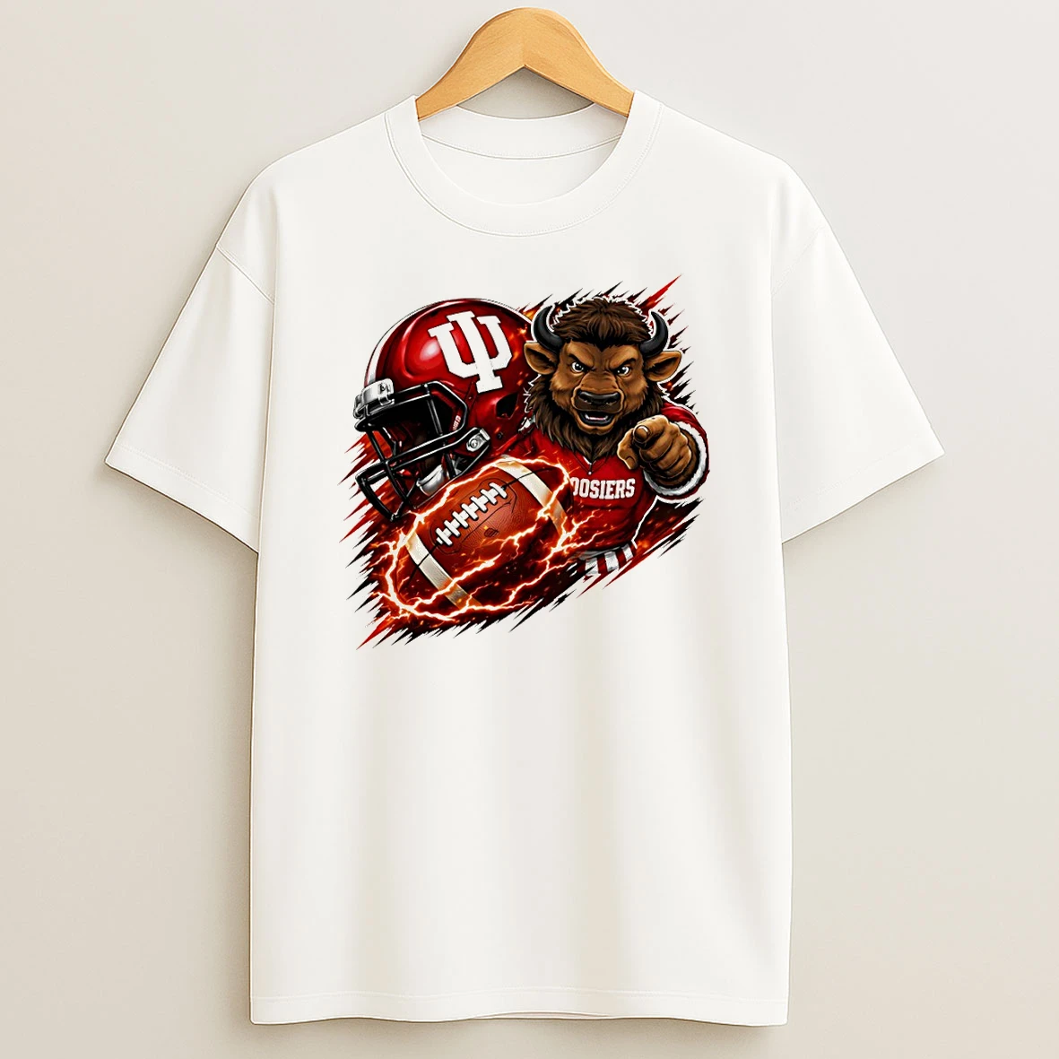 Indiana Hoosiers Football Crimson Red Helmet Bison Mascot Lightning National Champions T Shirt
