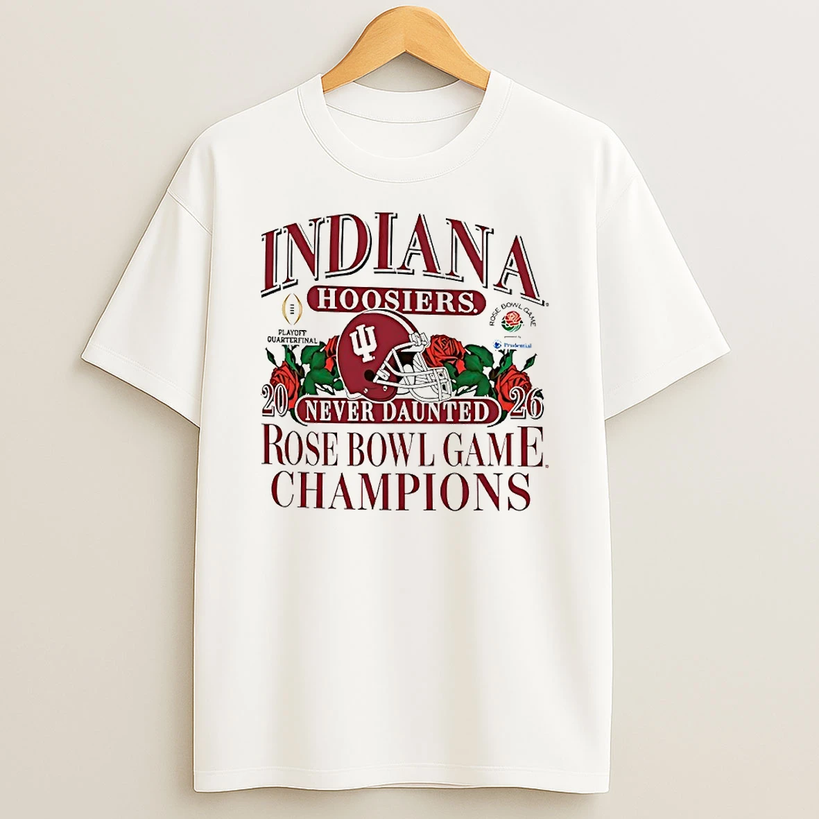Indiana Hoosiers Never Daunted 2026 Rose Bowl Game Champions Helmet Circle T Shirt