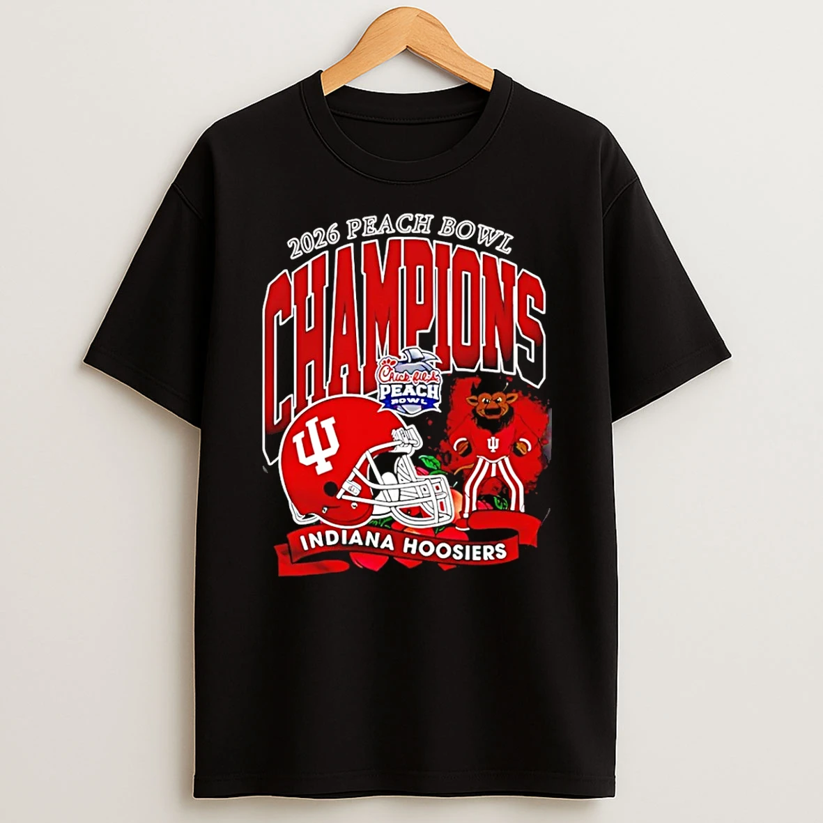 Indiana Hoosiers Peach Bowl Champion 2026 Mascot Helmet T Shirt