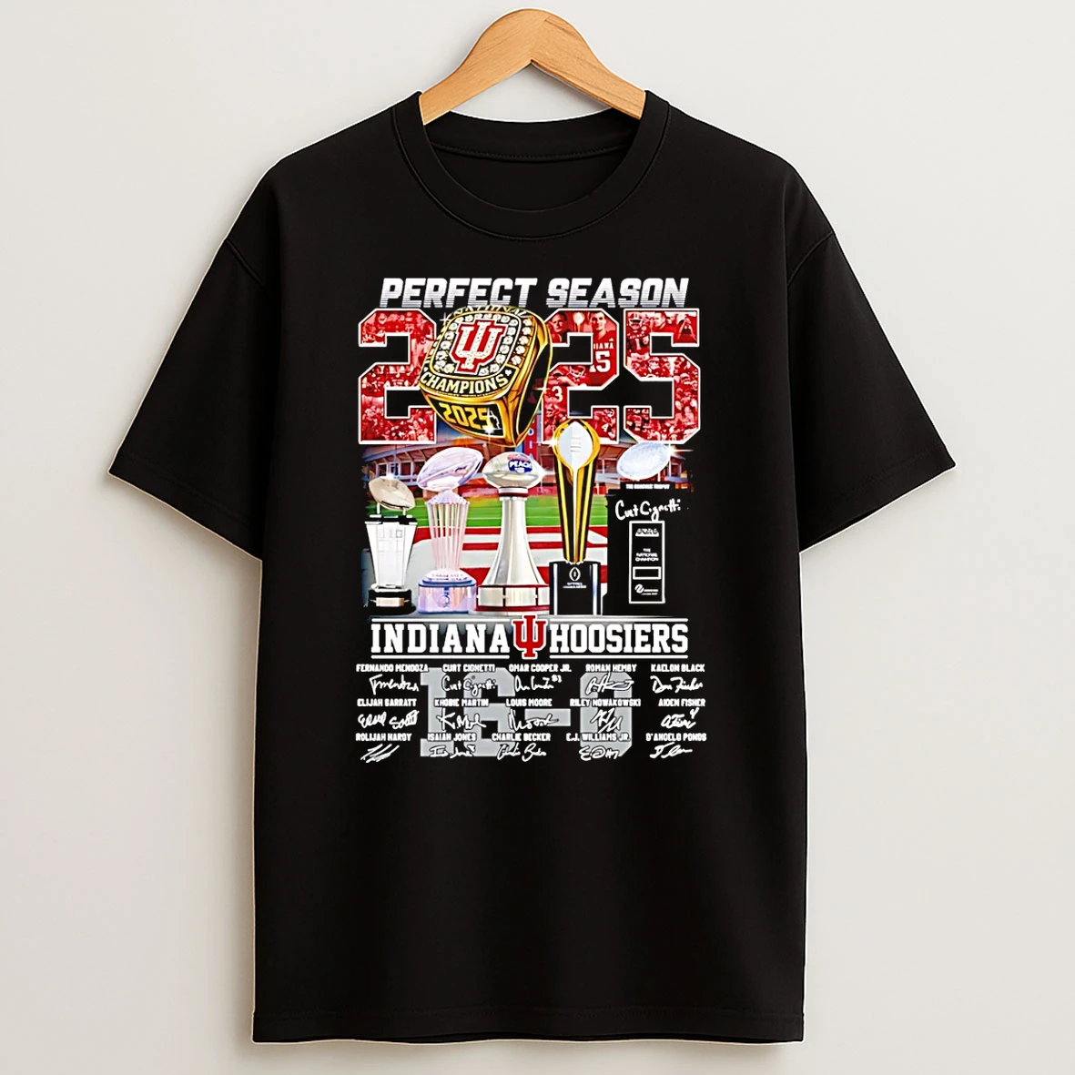 Indiana Hoosiers Perfect Season 2025 Cfp National Champions Ring Trophies T Shirt