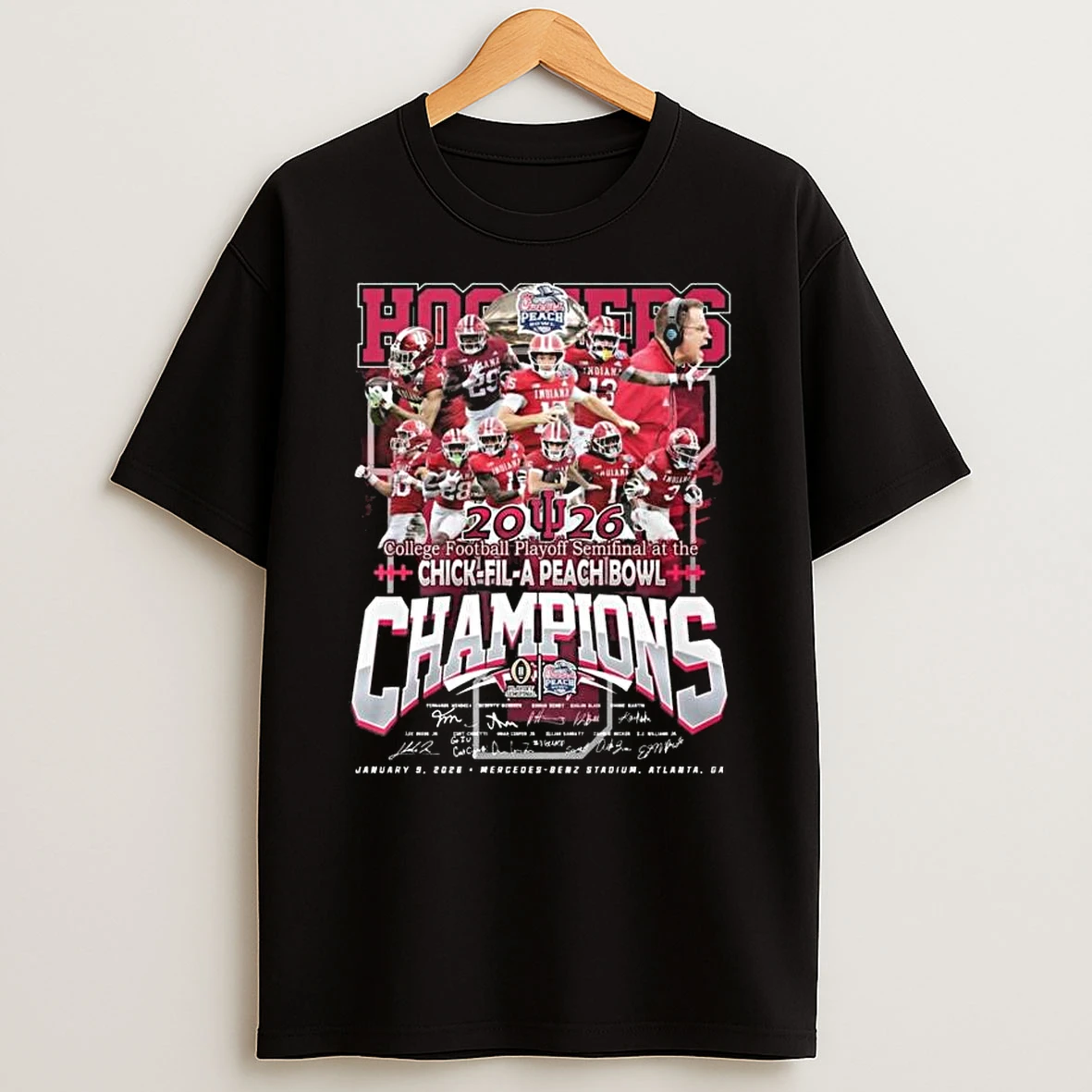 Indiana Hoosiers Players Signatures Cfp Semifinal At The Chick Fil A Peach Bowl Champions 2026 Atlanta Ga T Shirt