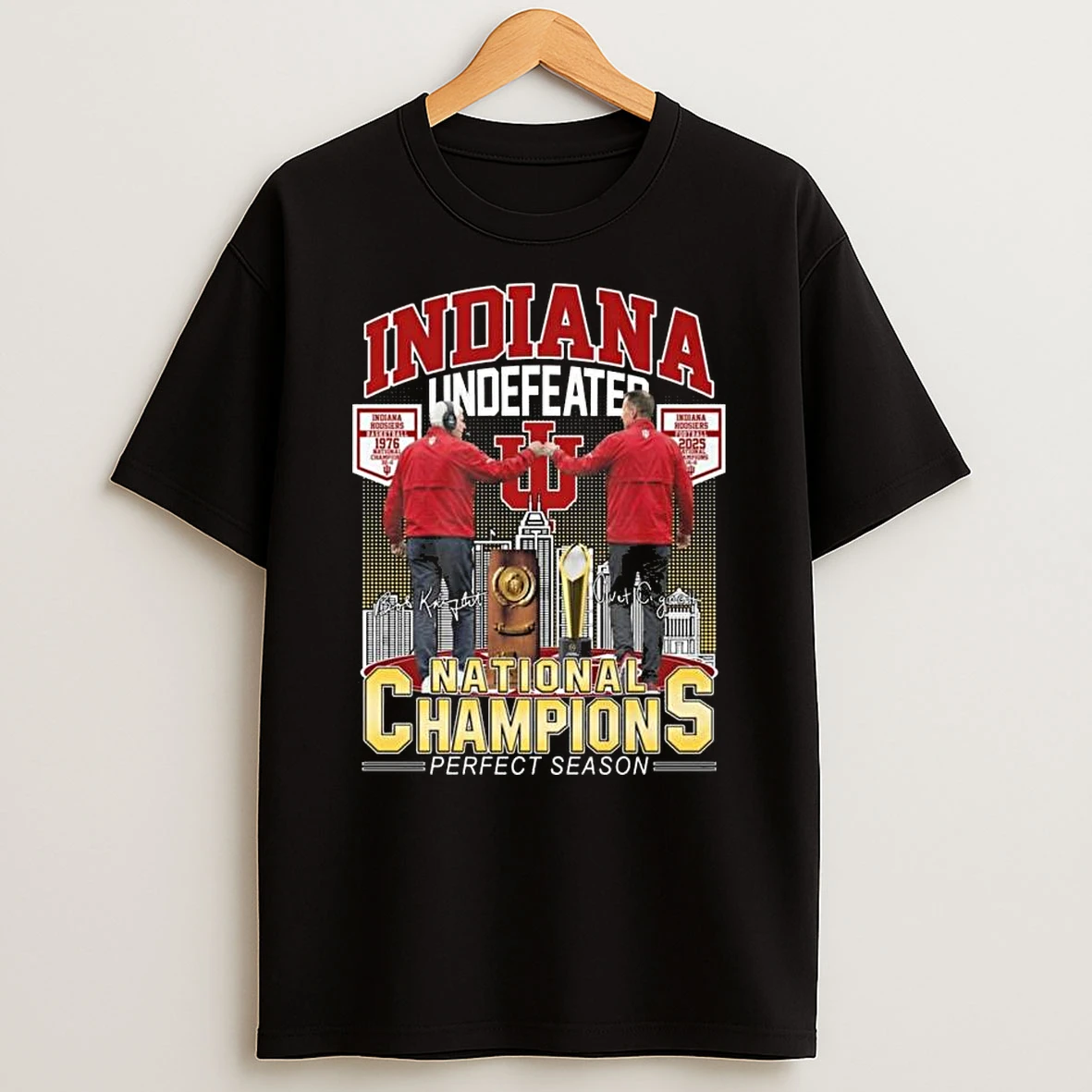 Indiana Hoosiers Undefeated 1976 2026 Coach Head National Champions Perfect Season Signatures T Shirt