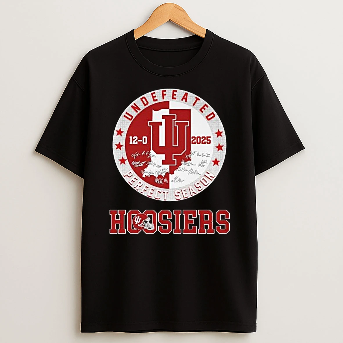 Indiana Hoosiers Undefeated 2025 12 0 Perfect Season Signatures Logo T Shirt